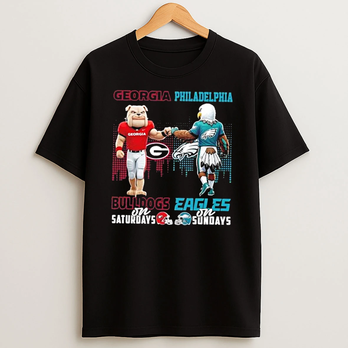 Mascots Georgia Bulldogs On Saturdays X Philadelphia Eagles On Sundays Skyline T Shirt