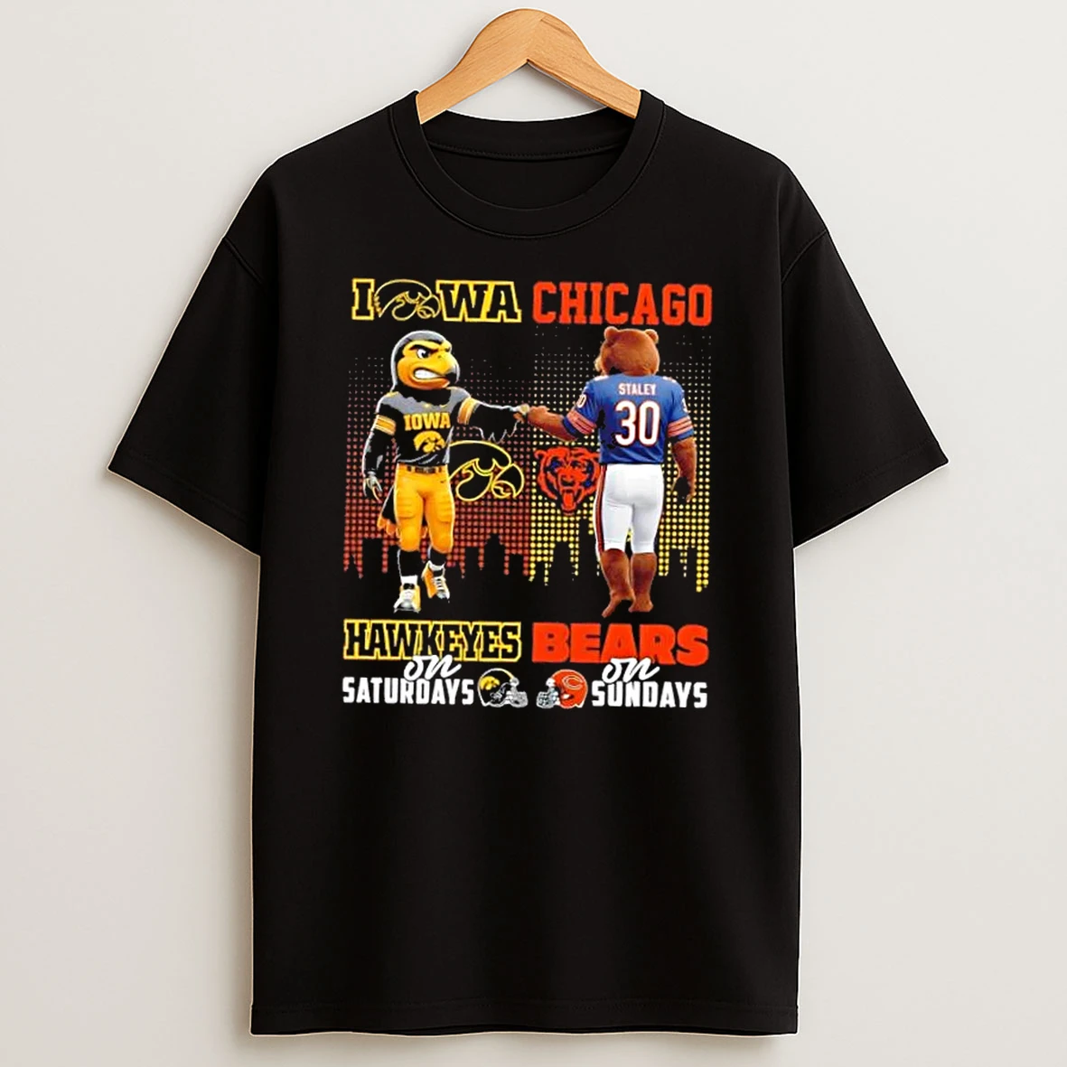 Mascots Iowa Hawkeyes On Saturdays X Chicago Bears On Sundays Skyline T Shirt