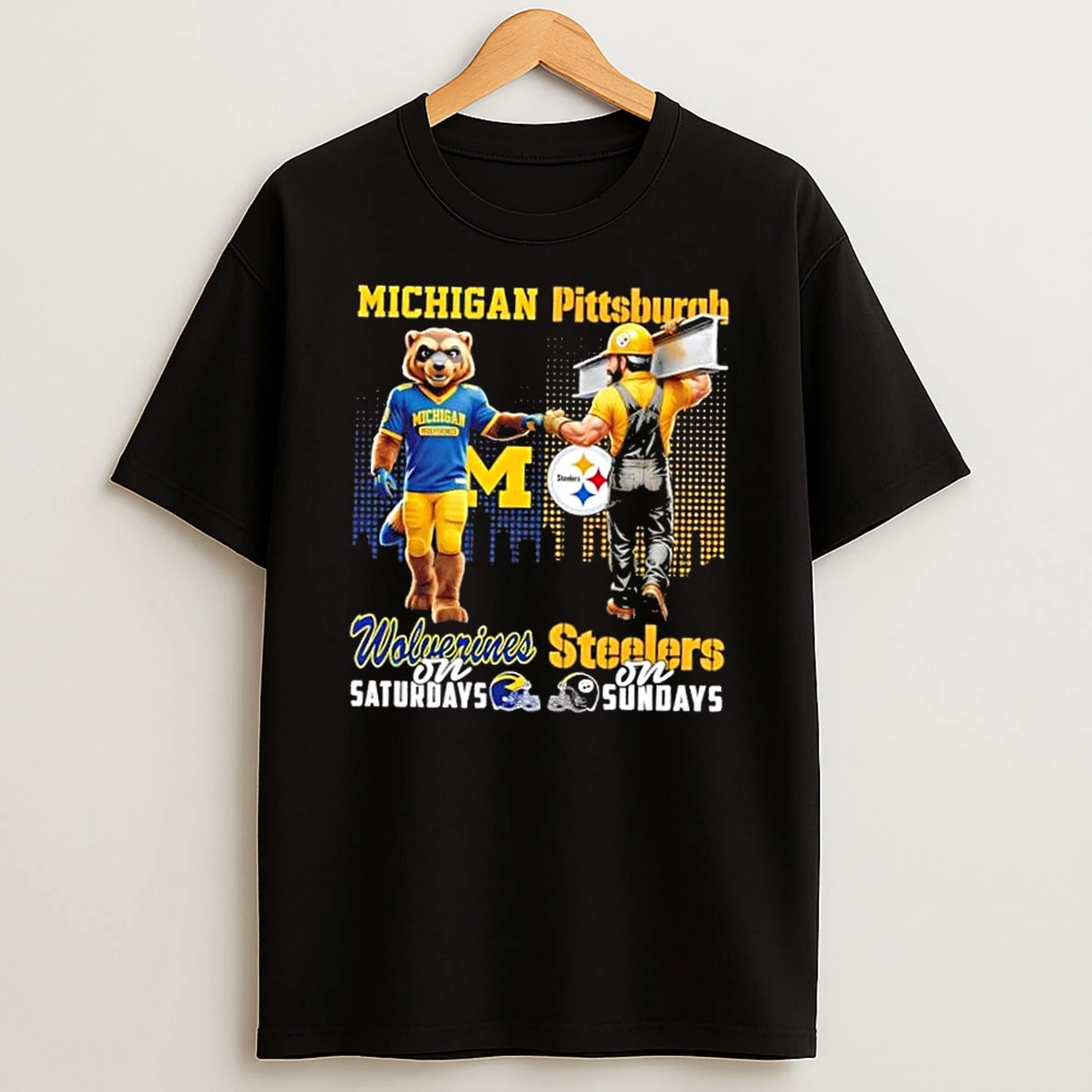 Mascots Michigan Wolverines On Saturdays X Pittsburgh Steelers On Sundays Skyline T Shirt