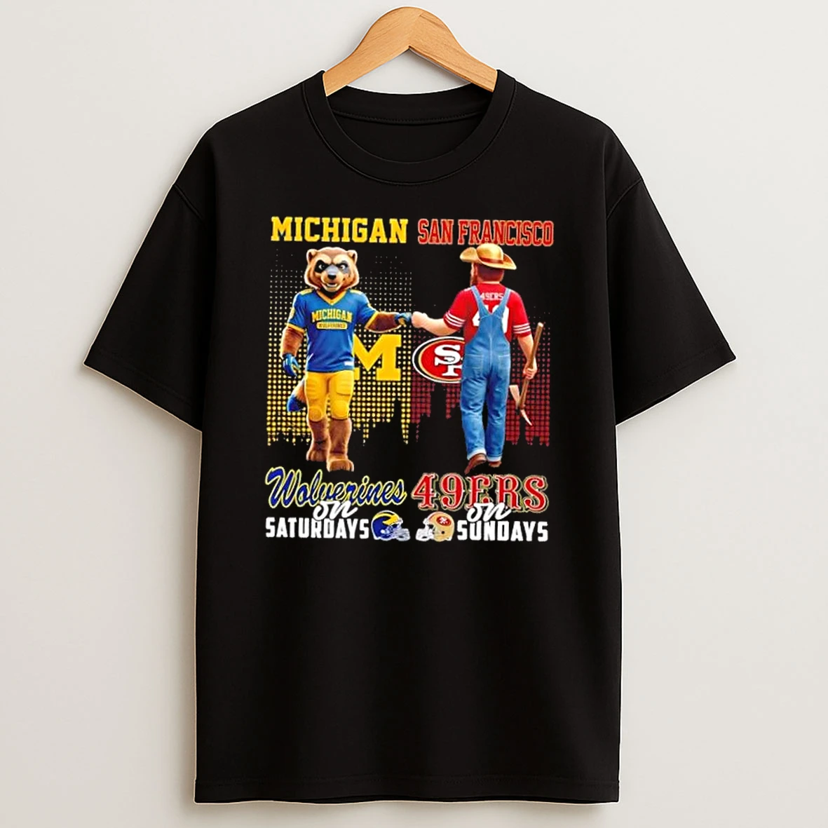 Mascots Michigan Wolverines On Saturdays X San Francisco 49ers On Sundays Skyline T Shirt