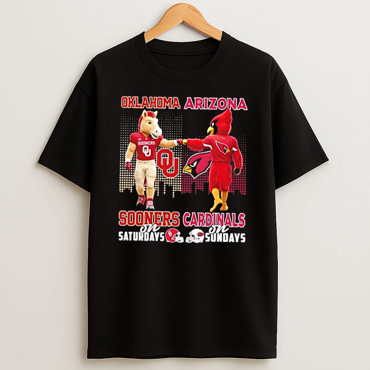 Mascots Oklahoma Sooners On Saturdays X Arizona Cardinals On Sundays Skyline T Shirt