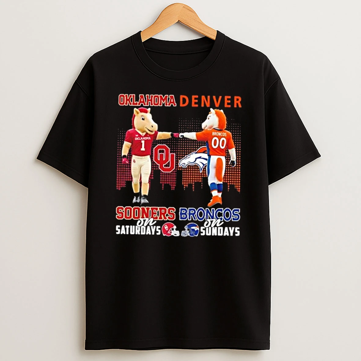 Mascots Oklahoma Sooners On Saturdays X Denver Broncos On Sundays Skyline T Shirt