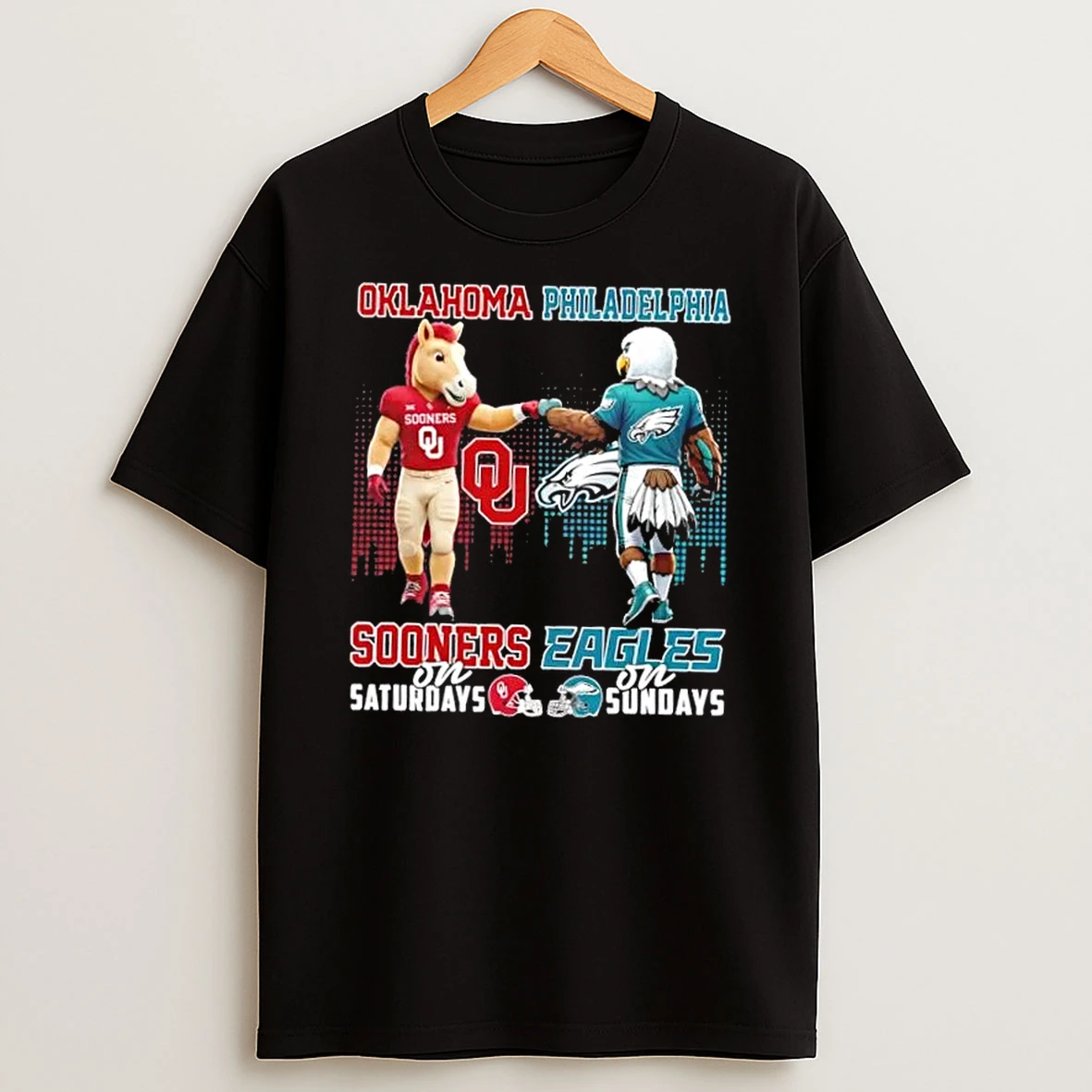 Mascots Oklahoma Sooners On Saturdays X Philadelphia Eagles On Sundays Skyline T Shirt