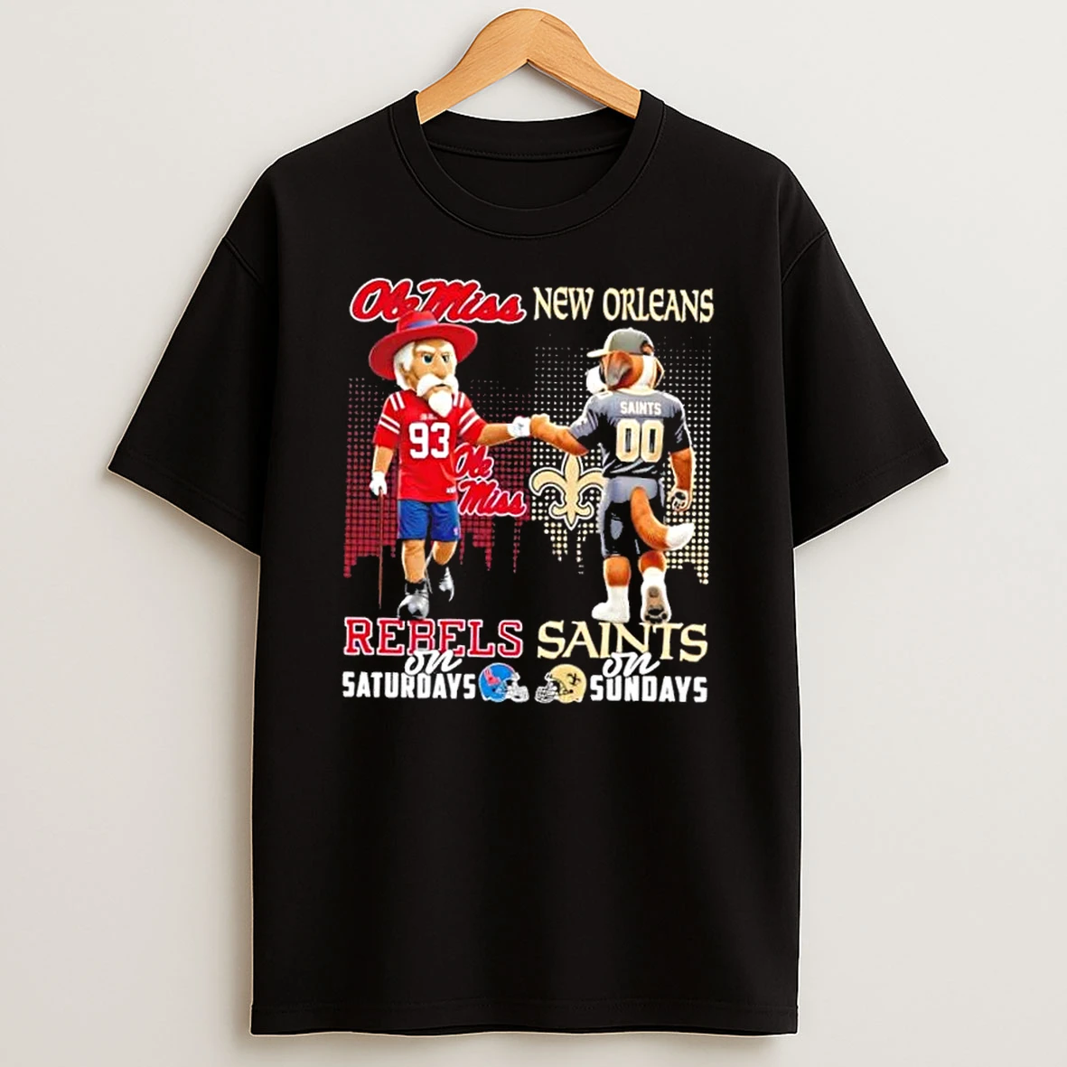 Mascots Ole Miss Rebels On Saturdays X New Orleans Saints On Sundays Skyline T Shirt