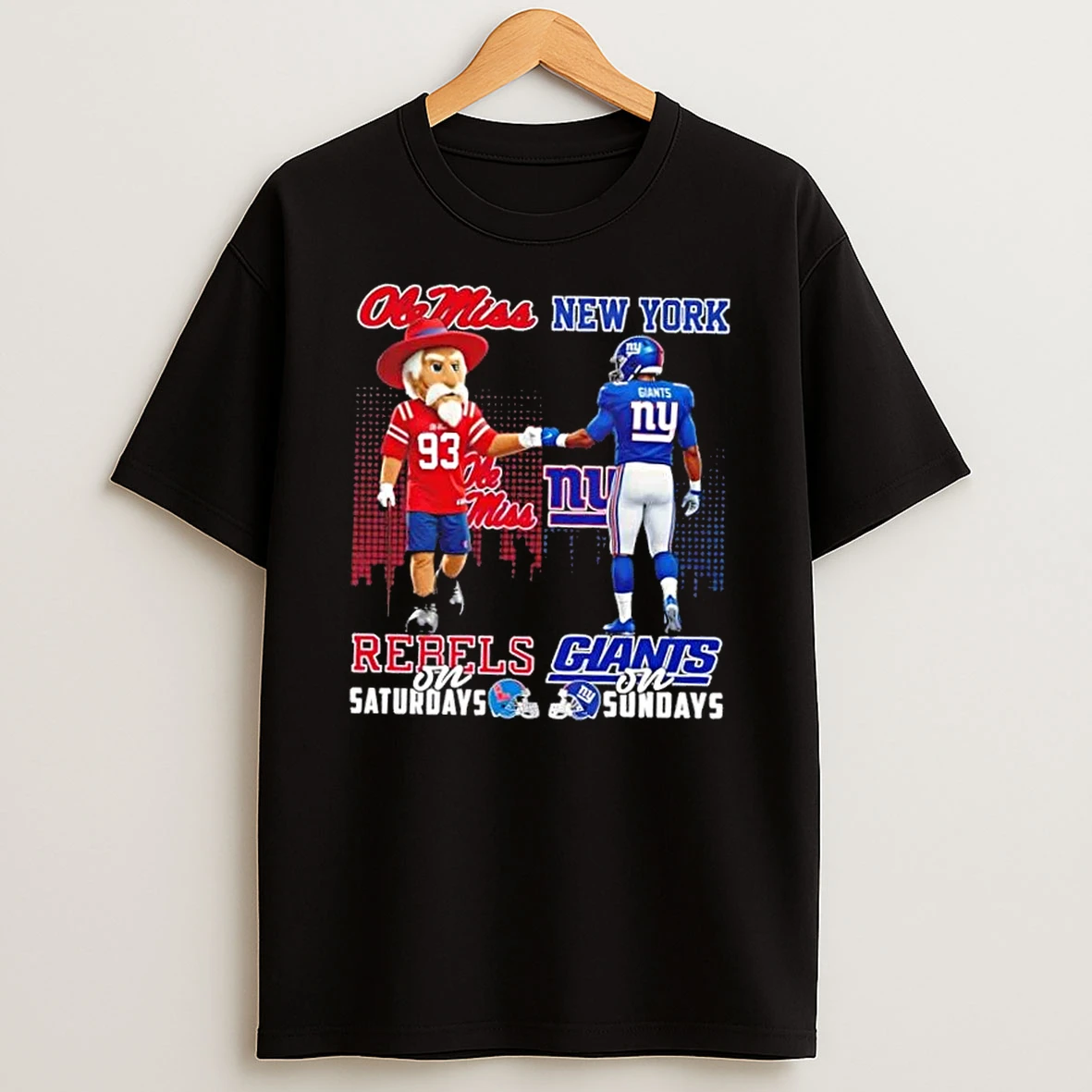 Mascots Ole Miss Rebels On Saturdays X New York Giants On Sundays Skyline T Shirt