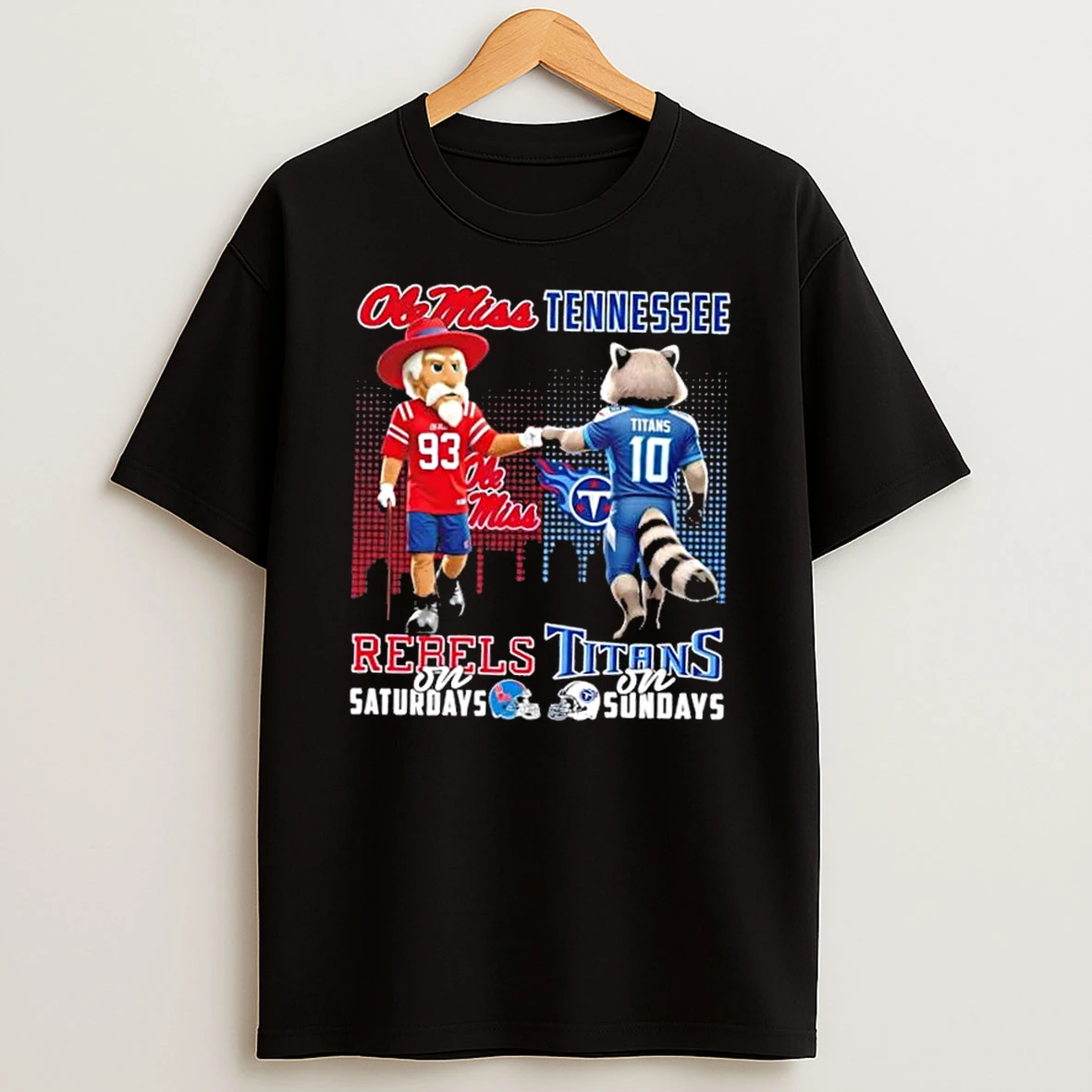 Mascots Ole Miss Rebels On Saturdays X Tennessee Titans On Sundays Skyline T Shirt