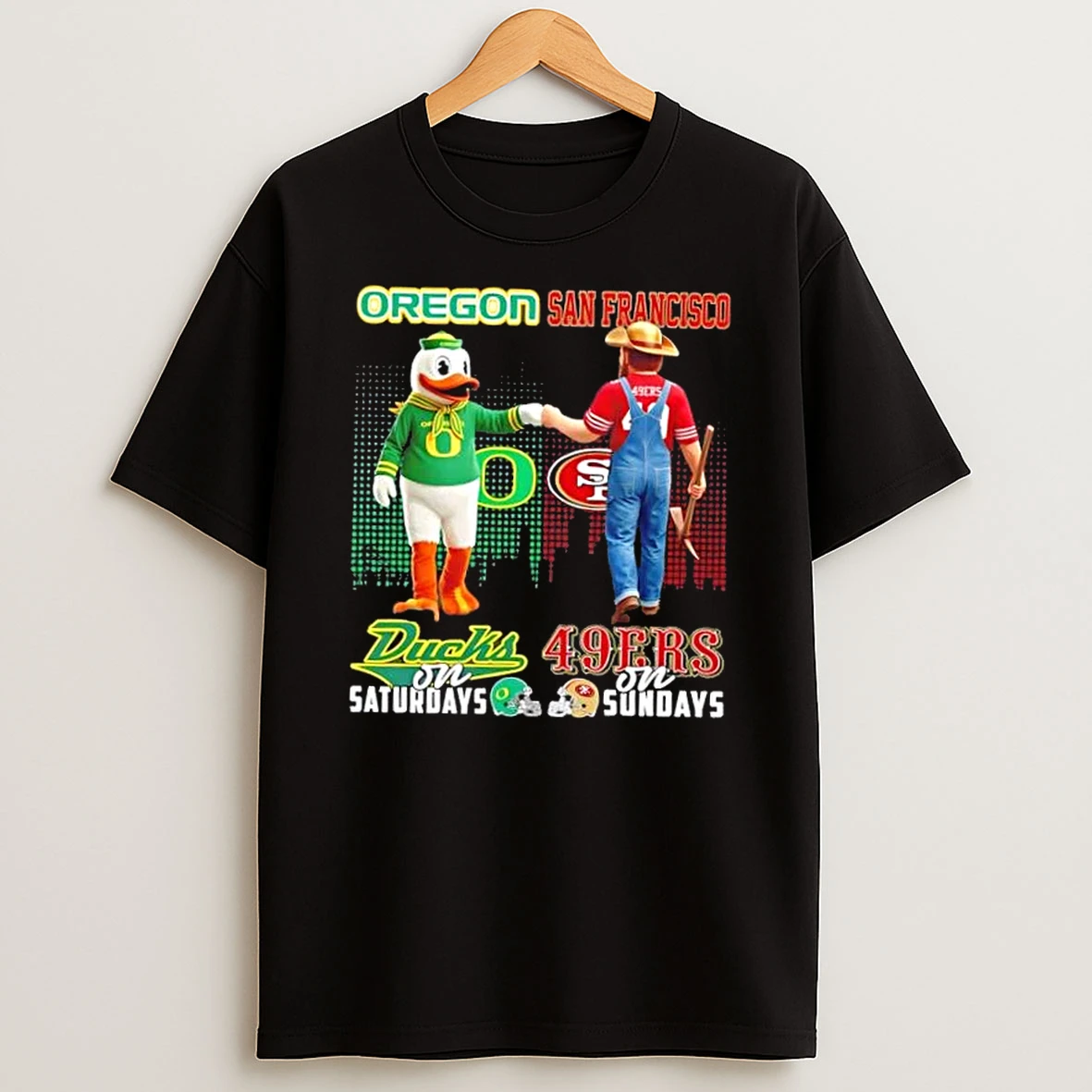 Mascots Oregon Ducks On Saturdays X San Francisco 49ers On Sundays Skyline T Shirt