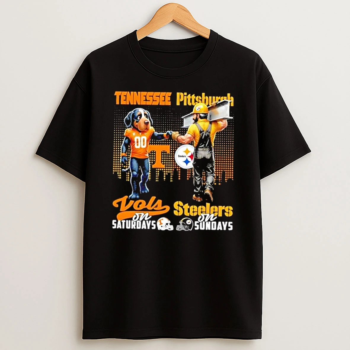Mascots Tennessee Volunteers On Saturdays X Pittsburgh Steelers On Sundays Skyline T Shirt