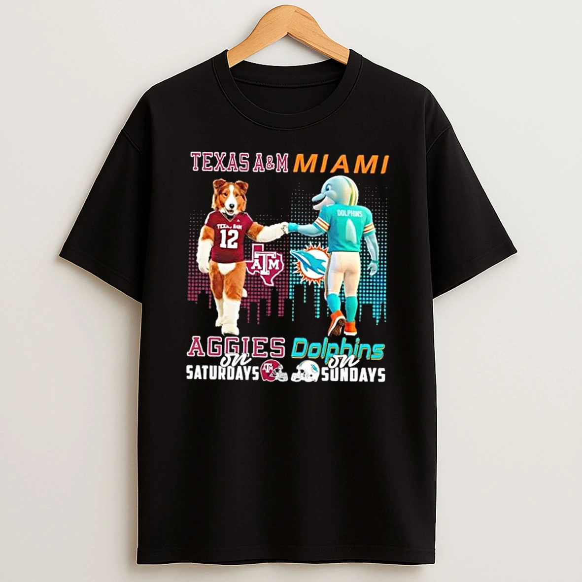 Mascots Texas Am Aggies On Saturdays X Miami Dolphins On Sundays Skyline T Shirt