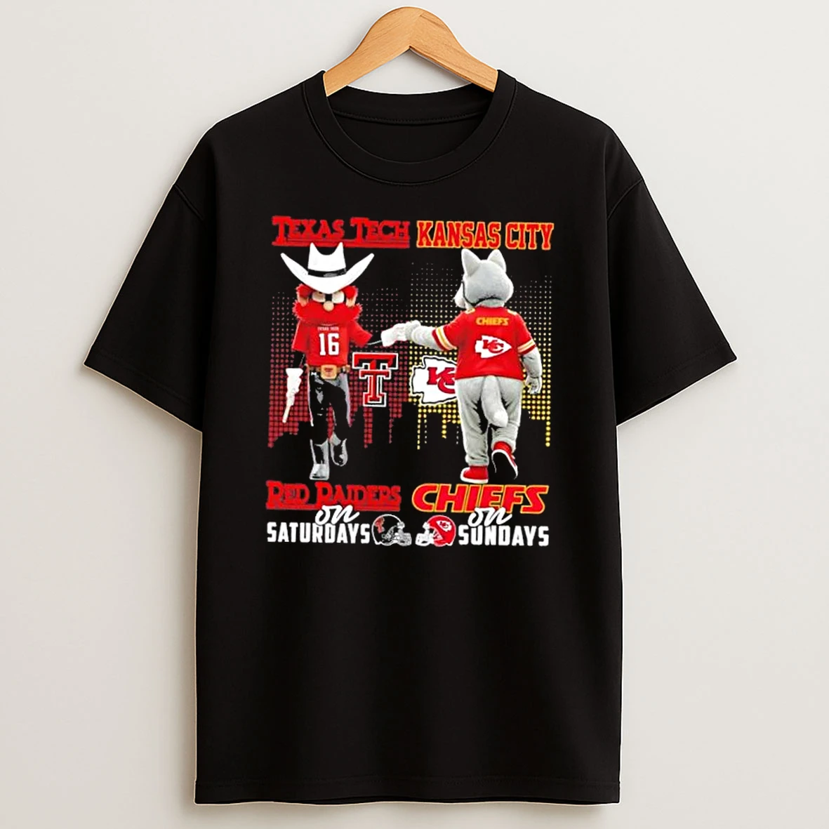 Mascots Texas Tech Red Raiders On Saturdays X Kansas City Chiefs On Sundays Skyline T Shirt
