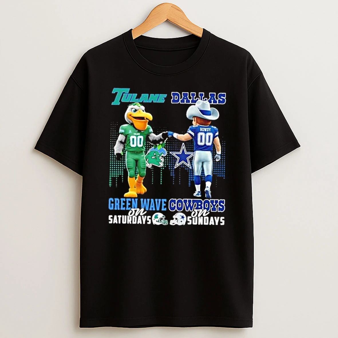 Mascots Tulane Green Wave On Saturdays X Dallas Cowboys On Sundays Skyline T Shirt
