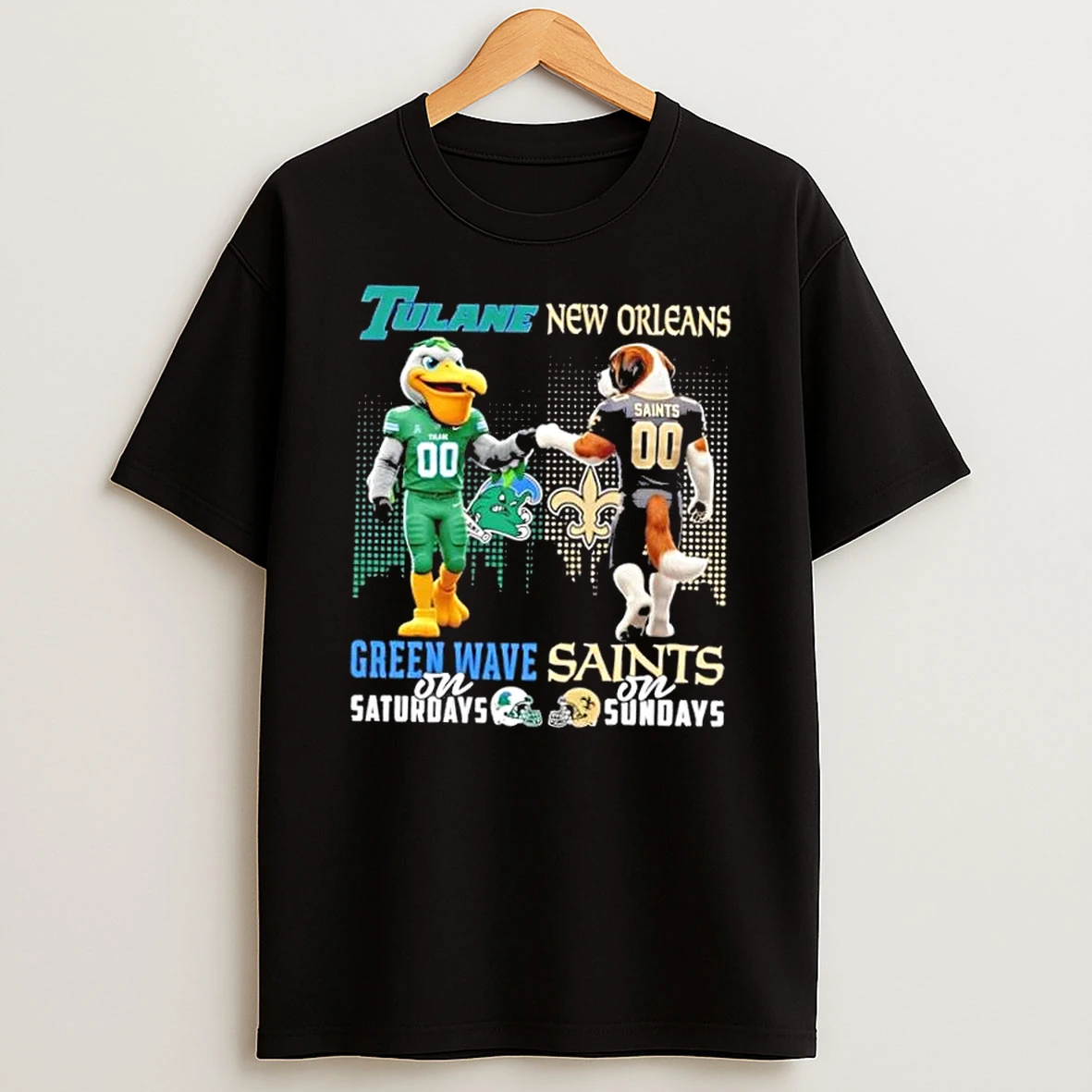 Mascots Tulane Green Wave On Saturdays X New Orleans Saints On Sundays Skyline T Shirt
