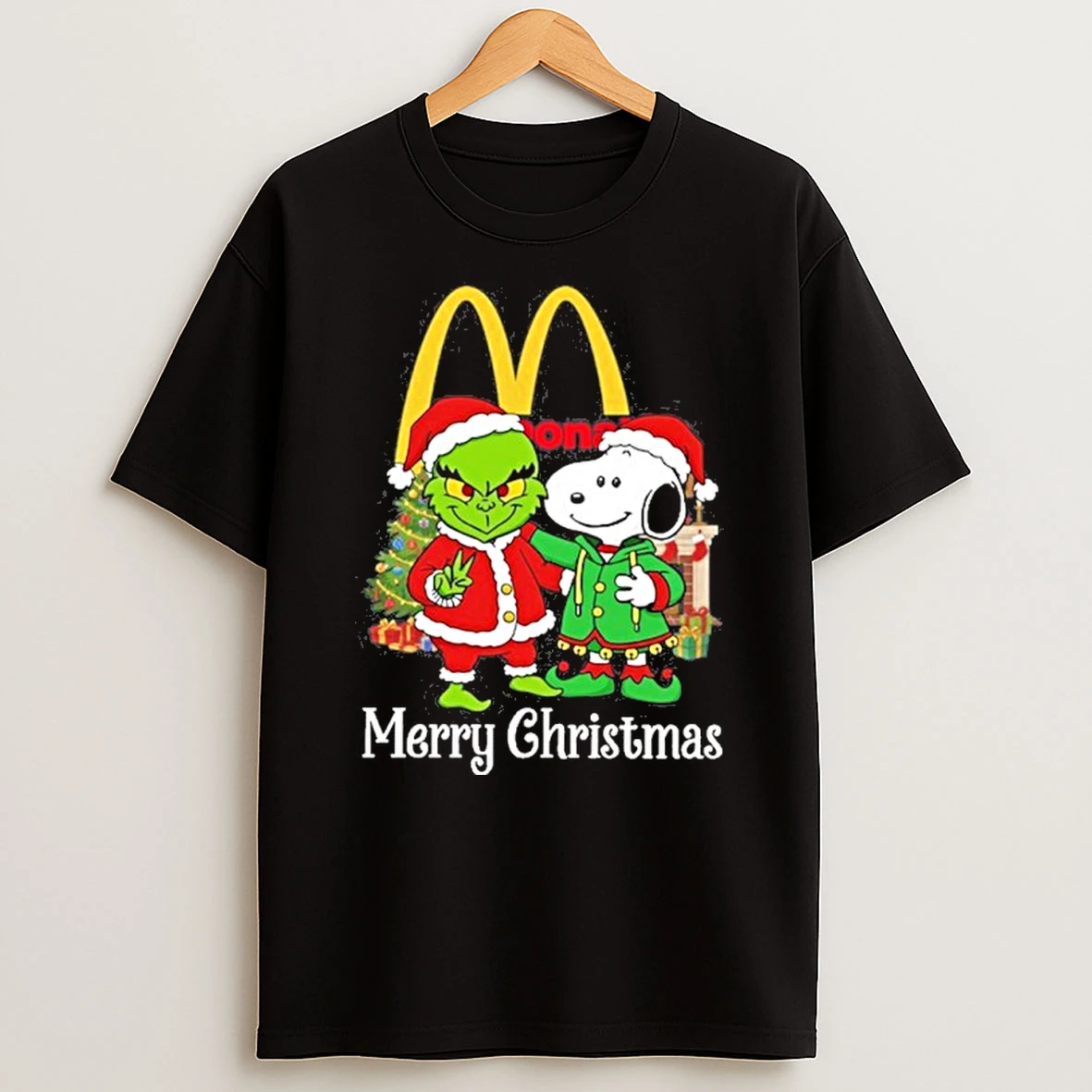Mcdonalds Santa Grinch X Santa Snoopy Merry Christmas T Shirt