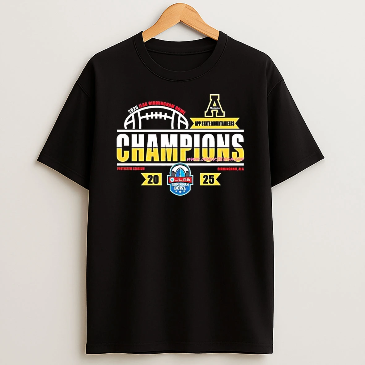 Mens App State Mountaineers Football 2025 Jlab Birmingham Bowl Locker Room T Shirt