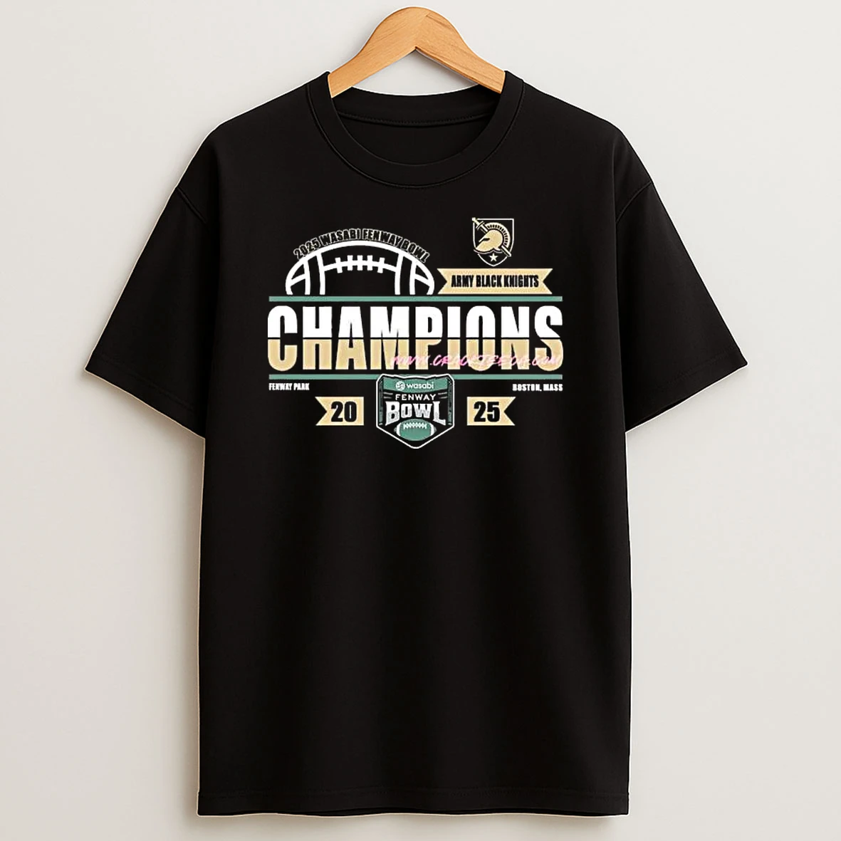 Mens Army Black Knights Football 2025 Wasabi Fenway Bowl Champions Locker Room T Shirt
