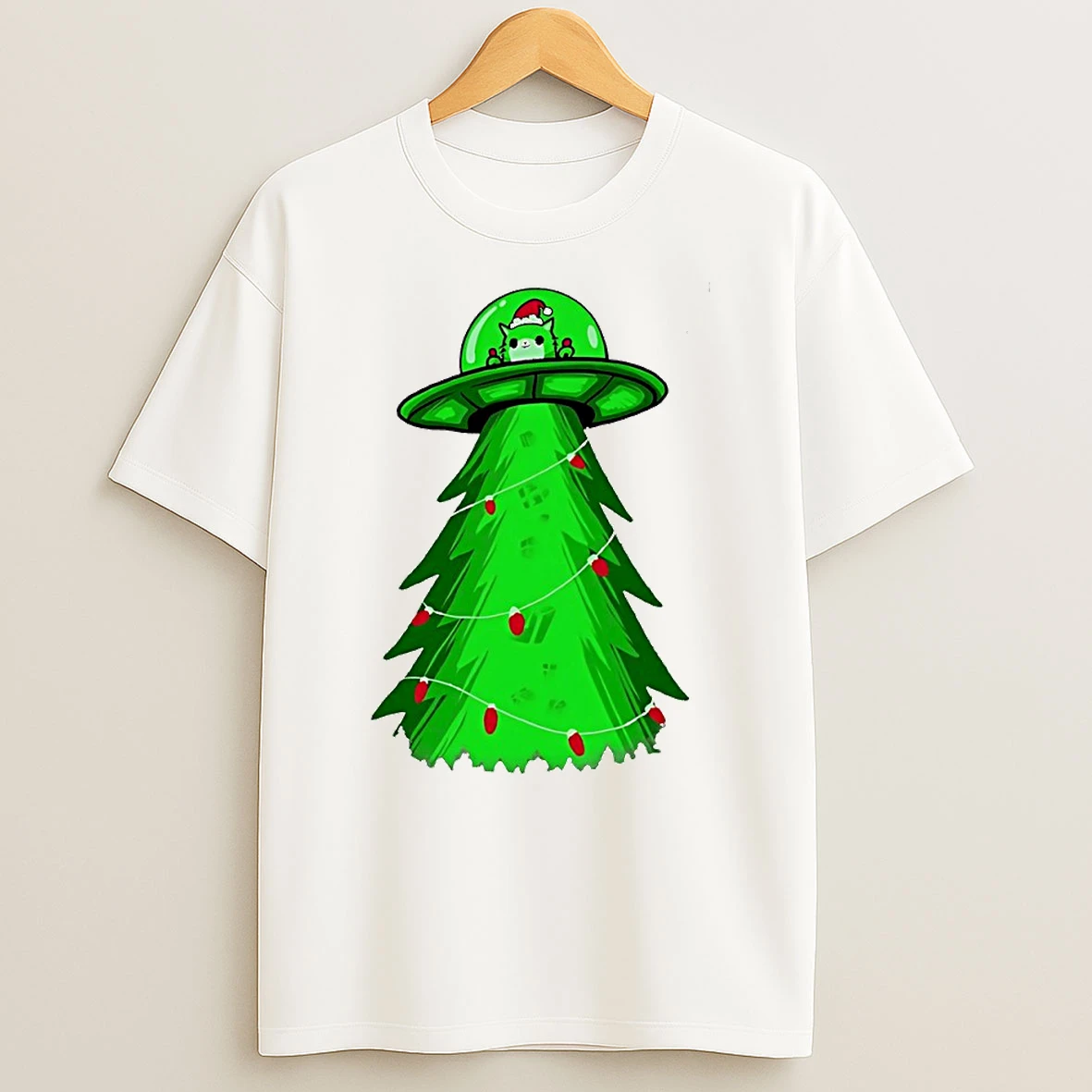 Meow Ter Space Delivery Service Ufo Christmas Tree Circle T Shirt