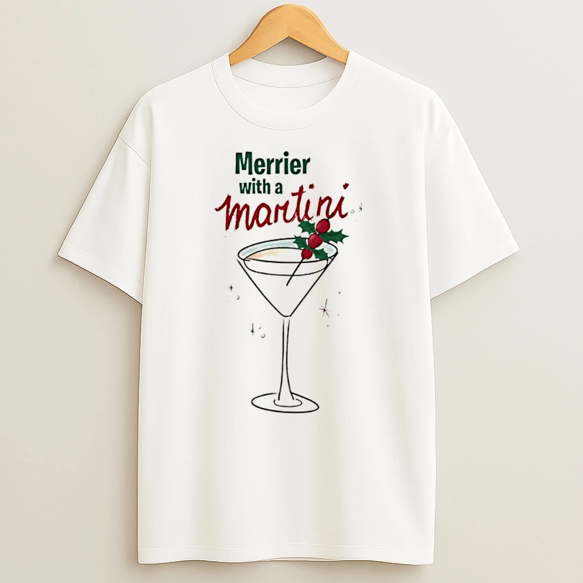 Merrier With A Martini Christmas T Shirt