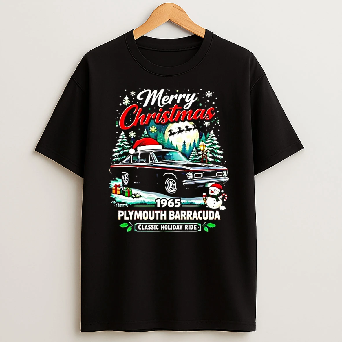 Merry Christmas 1965 Plymouth Barracuda Classic Holiday Ride T Shirt