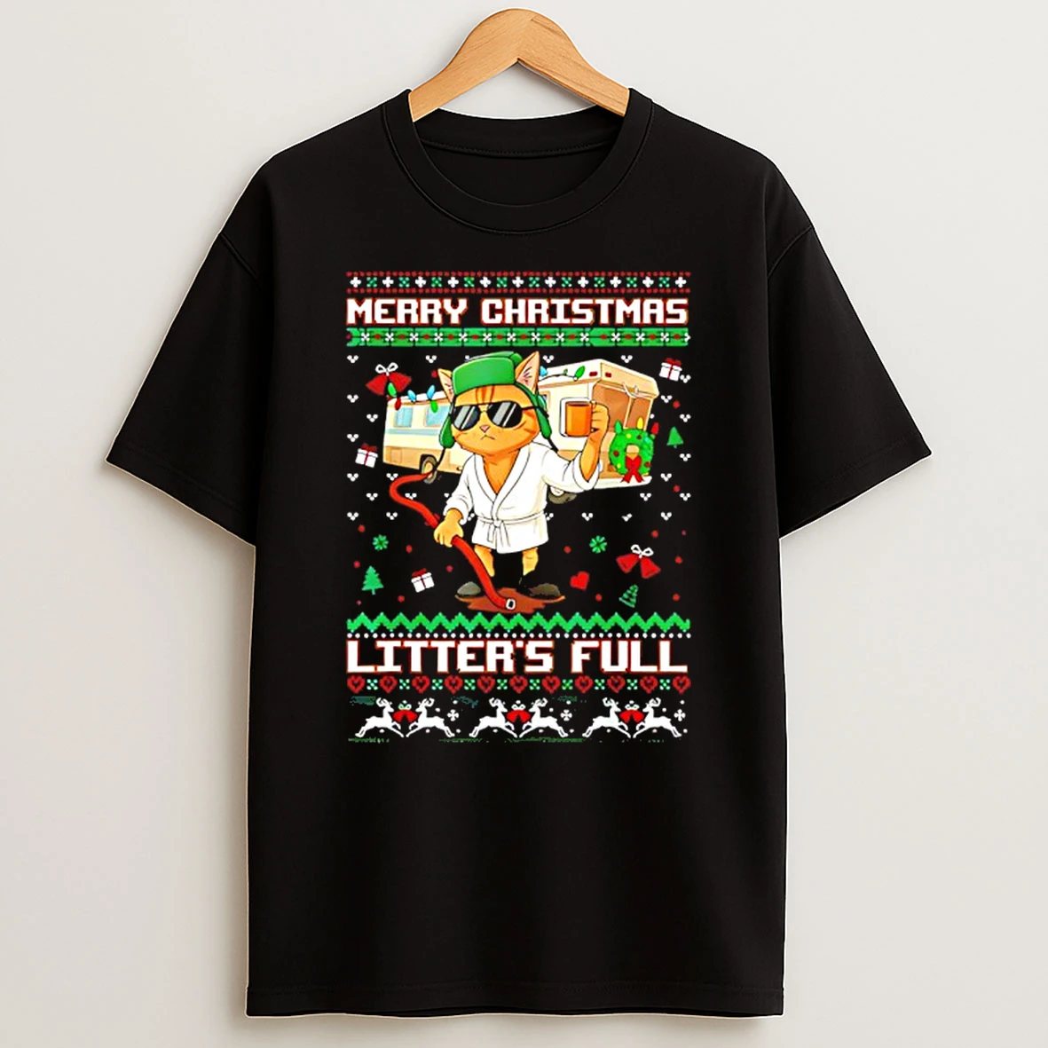 Merry Christmas Litters Full Cat Ugly Xmas T Shirt