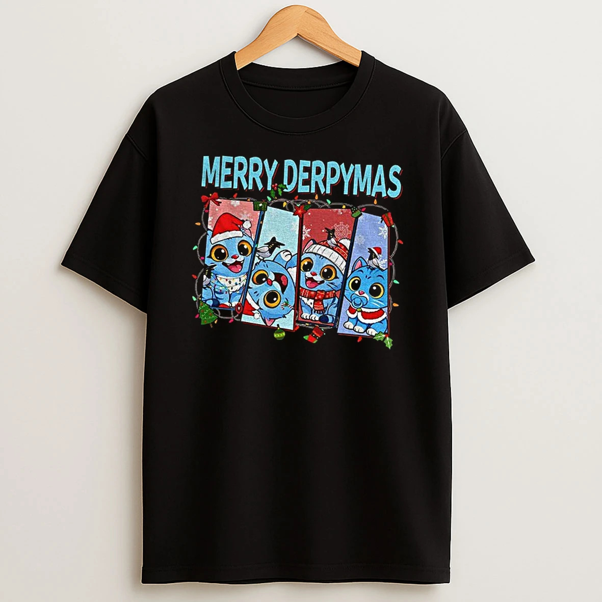Merry Derpymas Funny Anime Cat Chibi Christmas T Shirt
