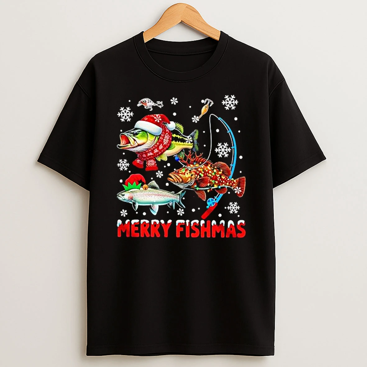 Merry Fishmas Awesome Christmas Lights Three Fish T Shirt