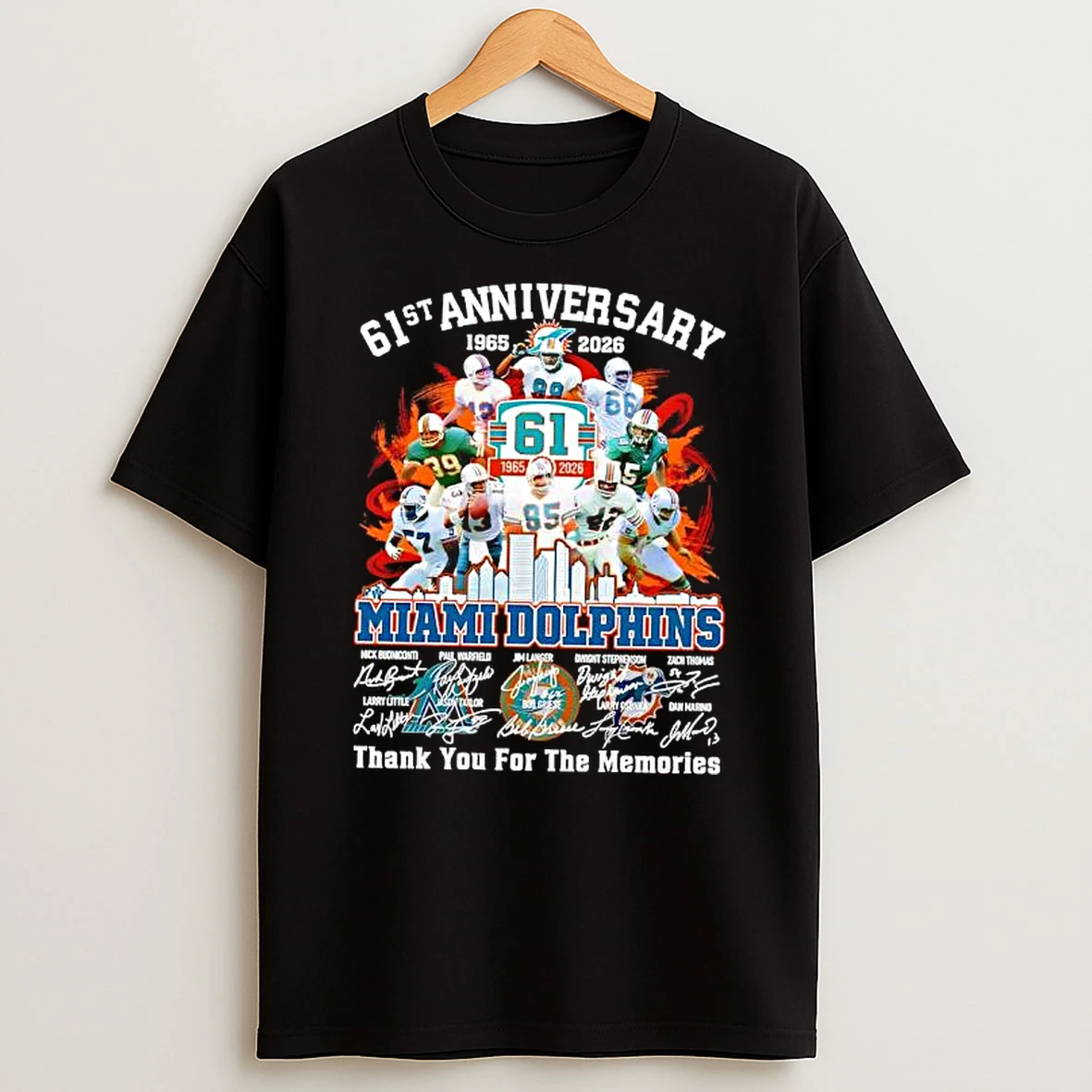 Miami Dolphins 1965 2026 61st Anniversary Thank For The Memories Signatures T Shirt