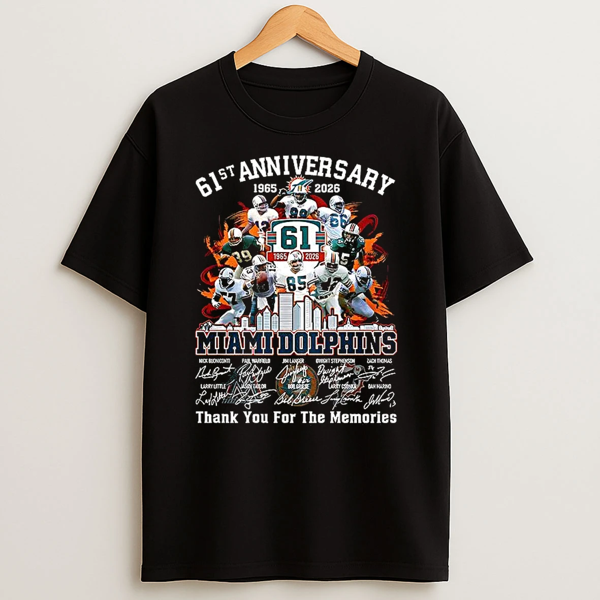 Miami Dolphins 61st Anniversary 1965 2026 Thank You For The Memories Signature T Shirt