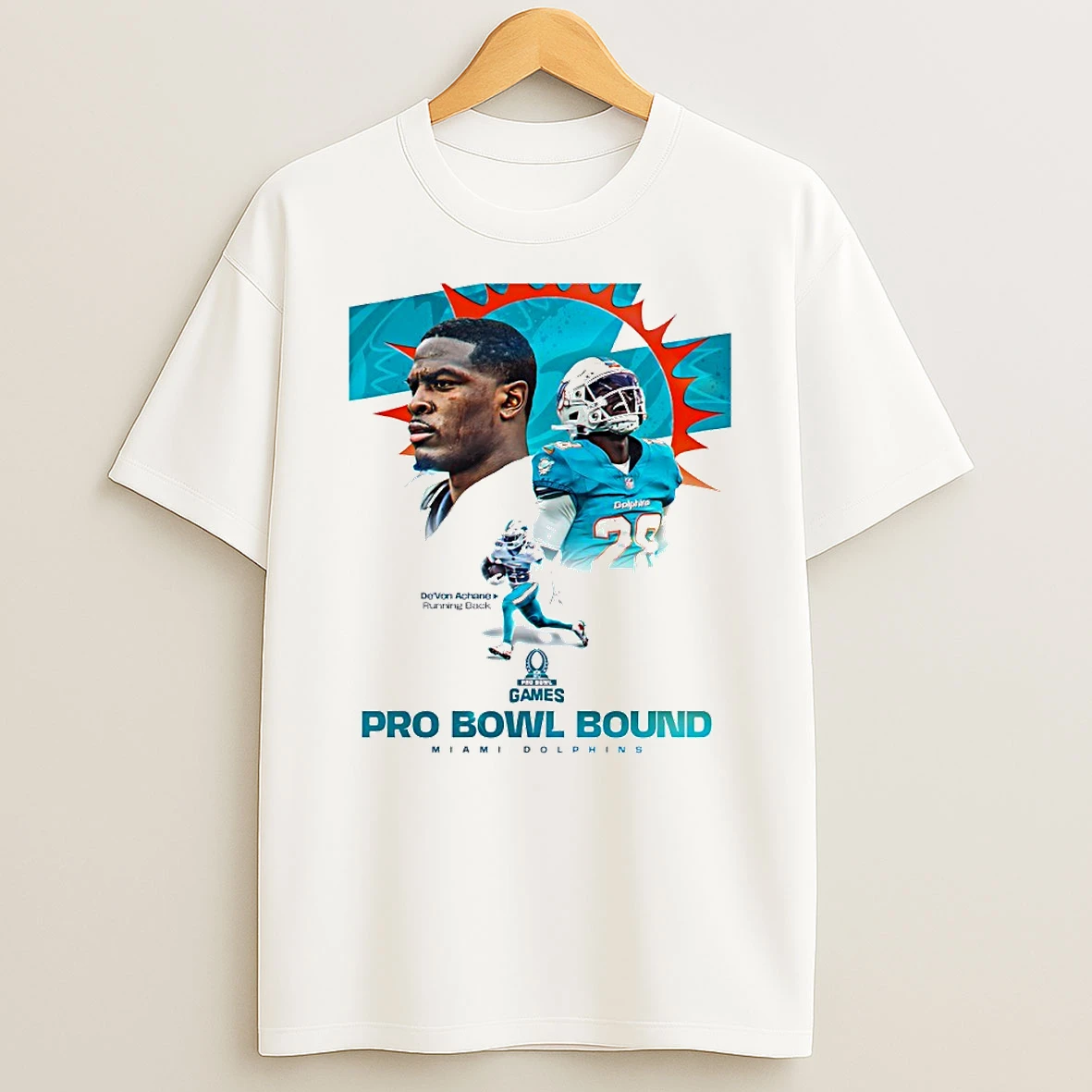 Miami Dolphins Devon Achane 2026 Pro Bowl Bound Circle T Shirt