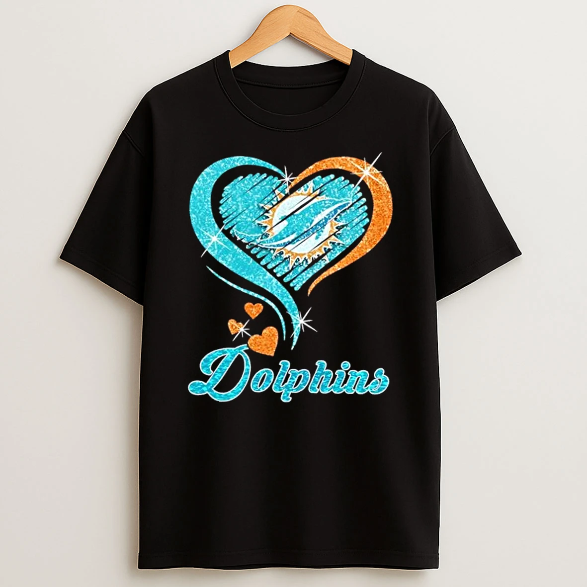 Miami Dolphins Football In Glitter Heart Fans T Shirt