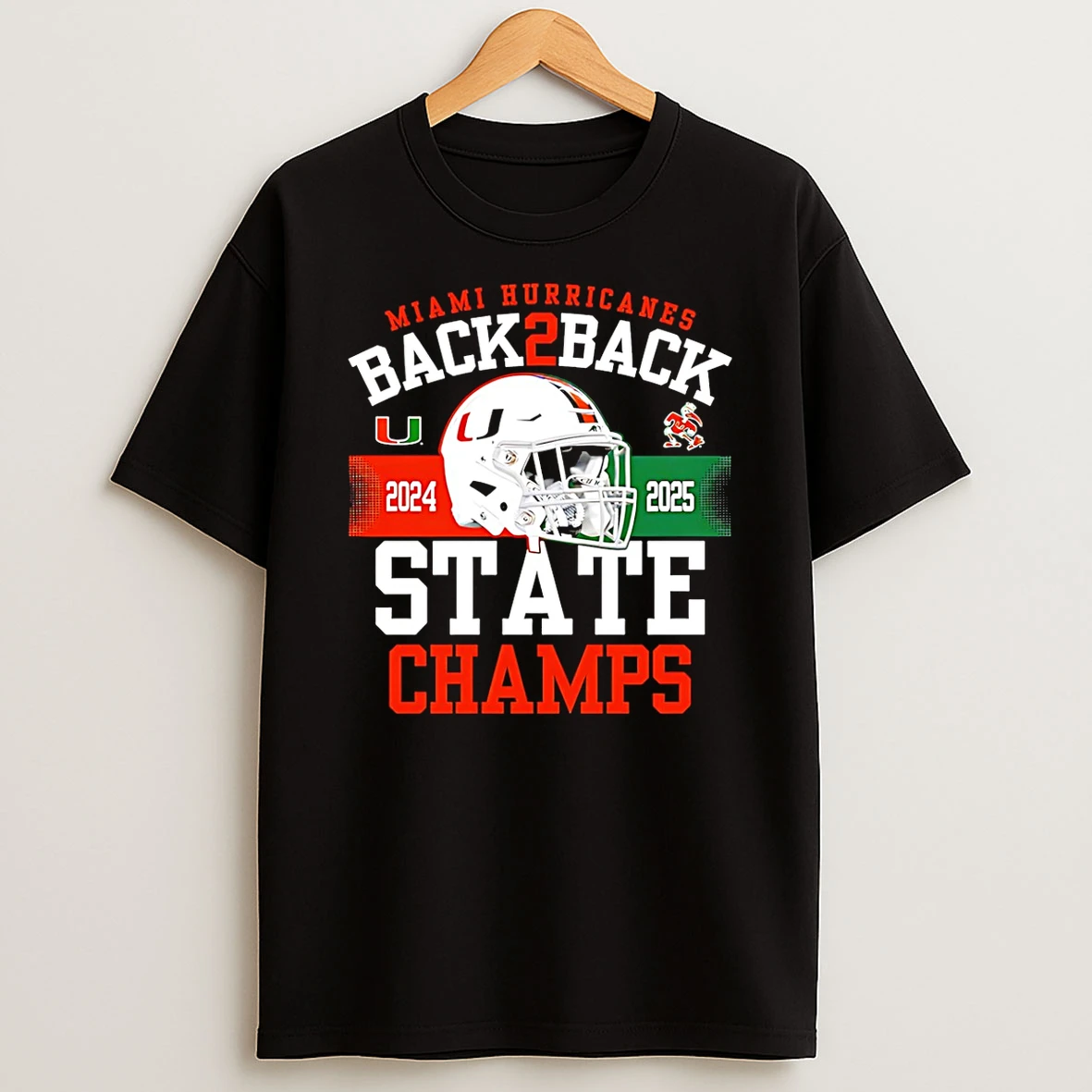 Miami Hurricanes Black Back 2 Back State Champs 2024 2025 T Shirt