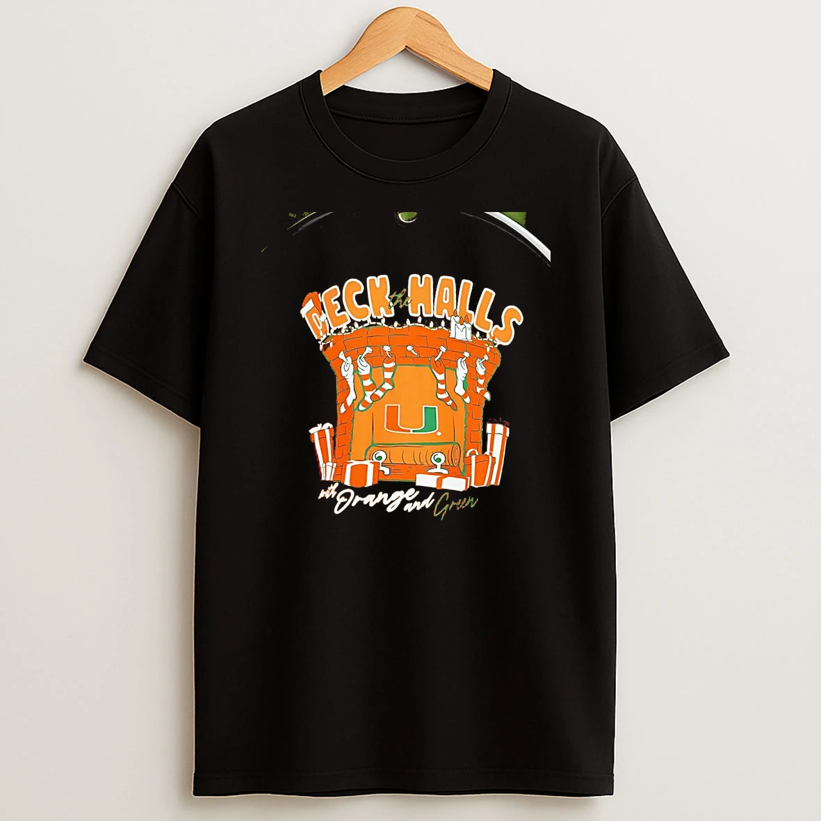 Miami Hurricanes Deck The Halls With Orange And Green Christmas Chriast T Shirt