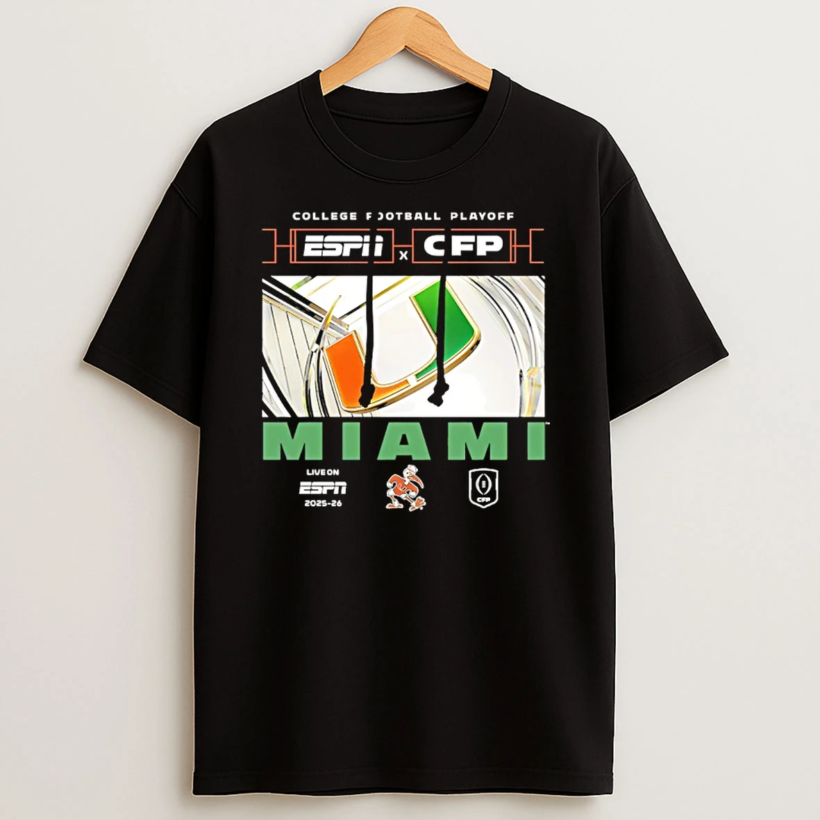 Miami Hurricanes Espn X Cfp College Football Playoff Live On Espn 2025 26 T Shirt