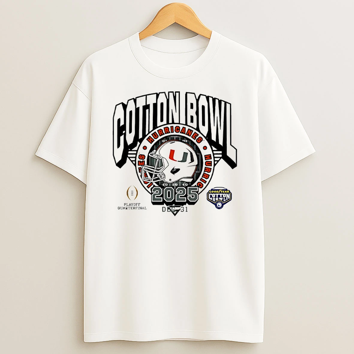 Miami Hurricanes Football 2025 Cfp Cotton Bowl Helmet Circle T Shirt