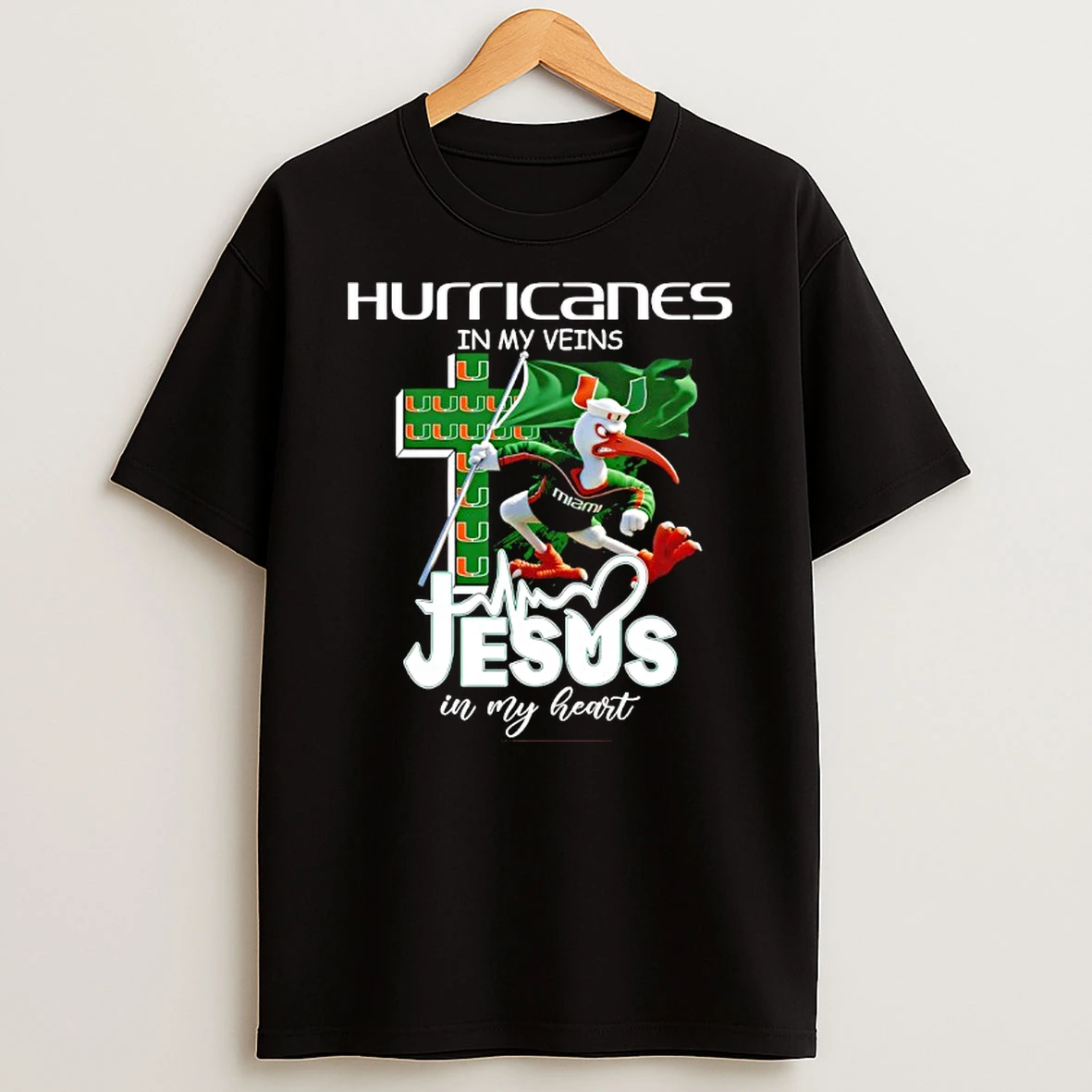 Miami Hurricanes In My Veins Jesus In My Heart Mascot Flag T Shirt