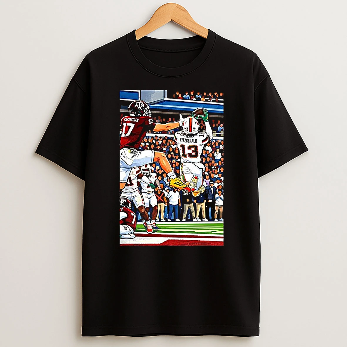 Miami Hurricanes Rakestraw 17 Vs Texas Am Aggies Fitzgerald 13 Ncaa Cfp 2025 Match T Shirt
