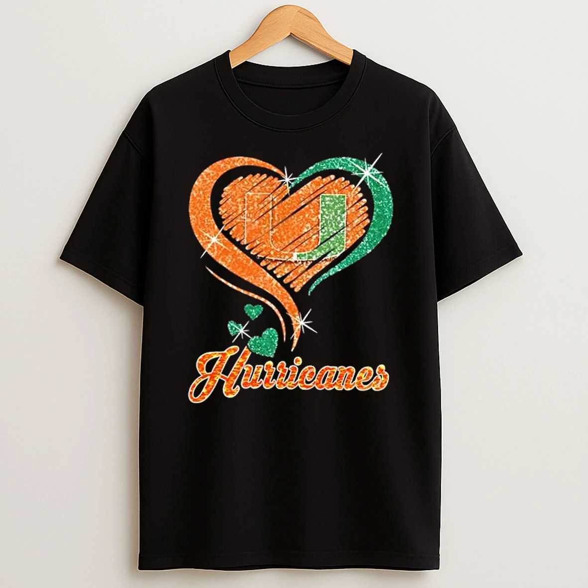Miami Hurricanes Football In Glitter Heart Fans T Shirt
