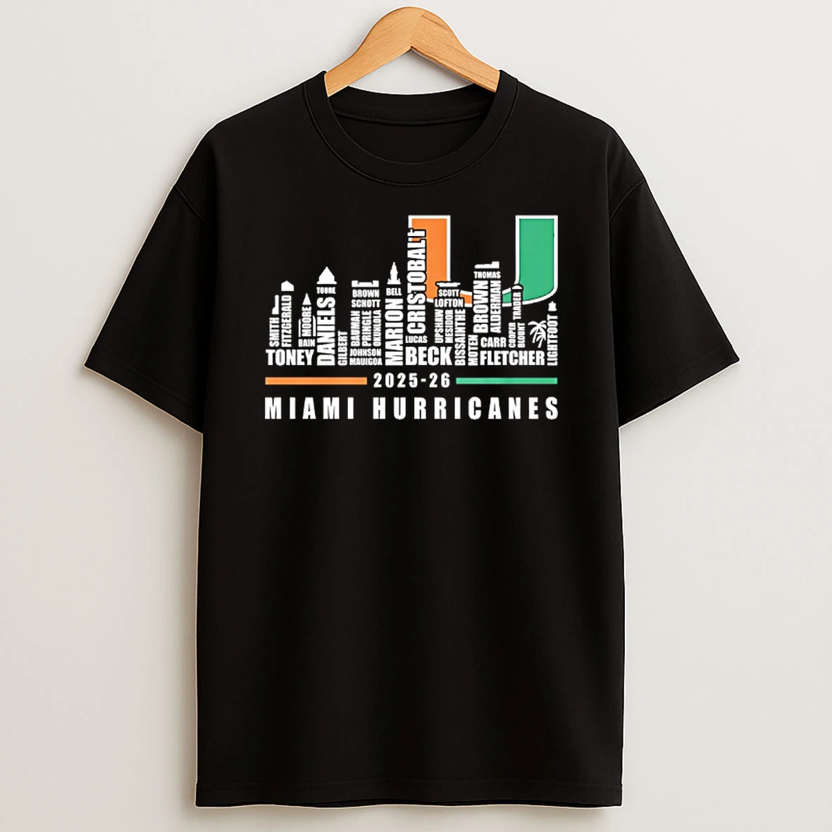 Miami Hurricanes Football Name Players Shape Skyline City 2025 26 T Shirt