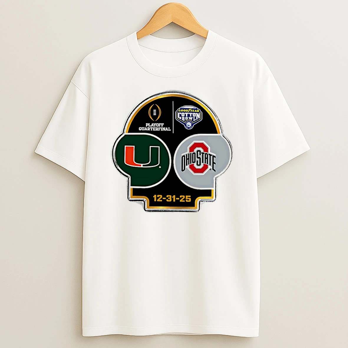 Miami Hurricanes Vs Ohio State Buckeyes 2025 Cfp Goodyear Cotton Bowl Logo Circle T Shirt
