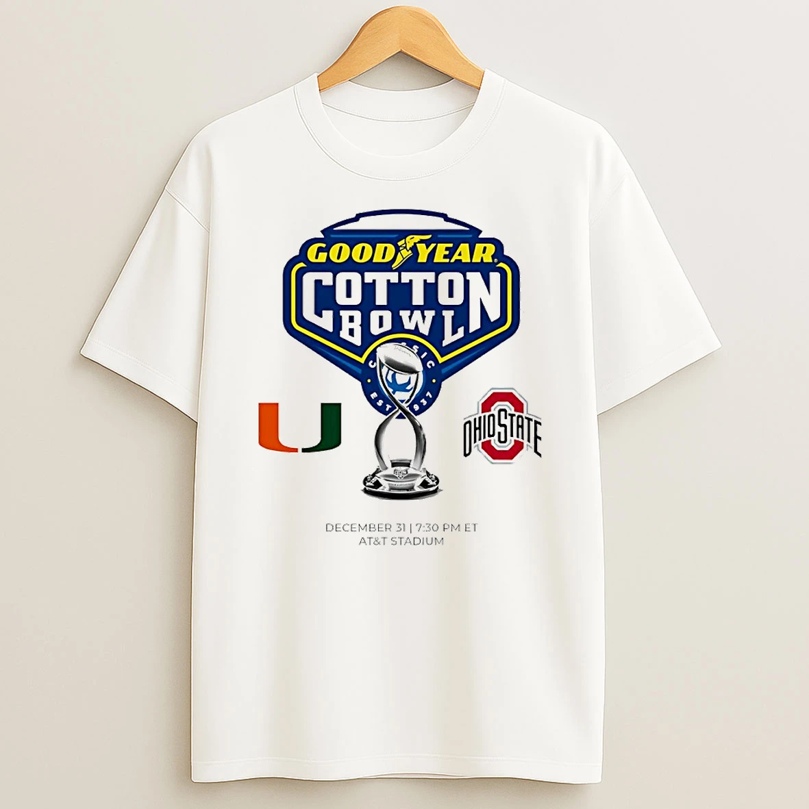Miami Hurricanes Vs Ohio State Buckeyes 2025 Goodyear Cotton Bowl Logo Circle T Shirt