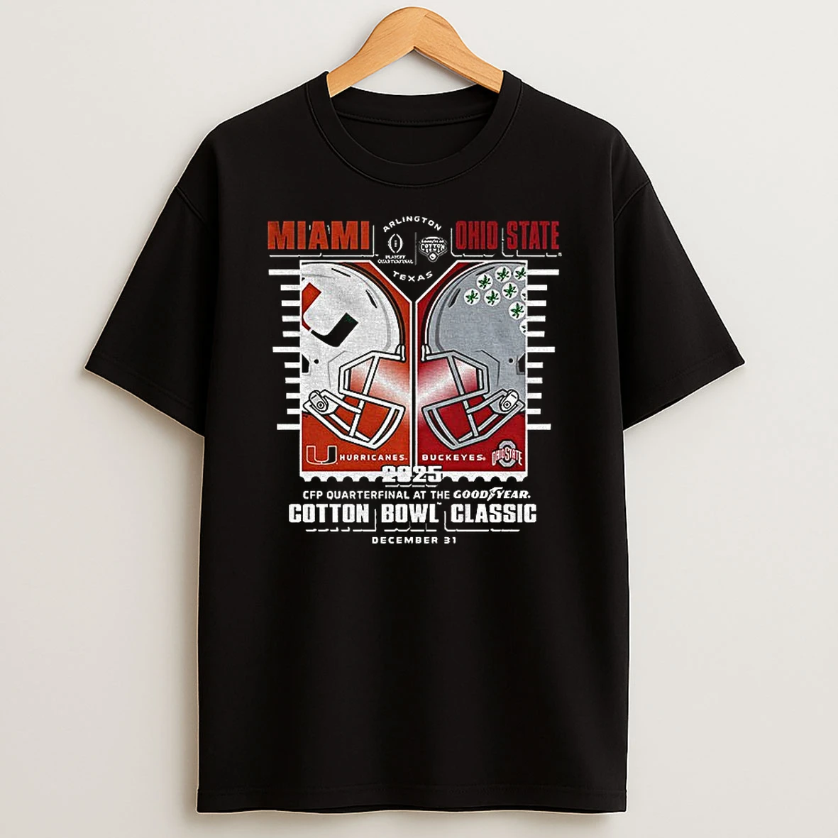 Miami Hurricanes Vs Ohio State Buckeyes Football Cfp Cotton Bowl Classic 2025 T Shirt