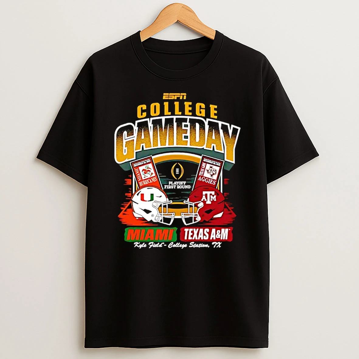 Miami Hurricanes Vs Texas Am Aggie Espn College Gameday Playoff First Round T Shirt