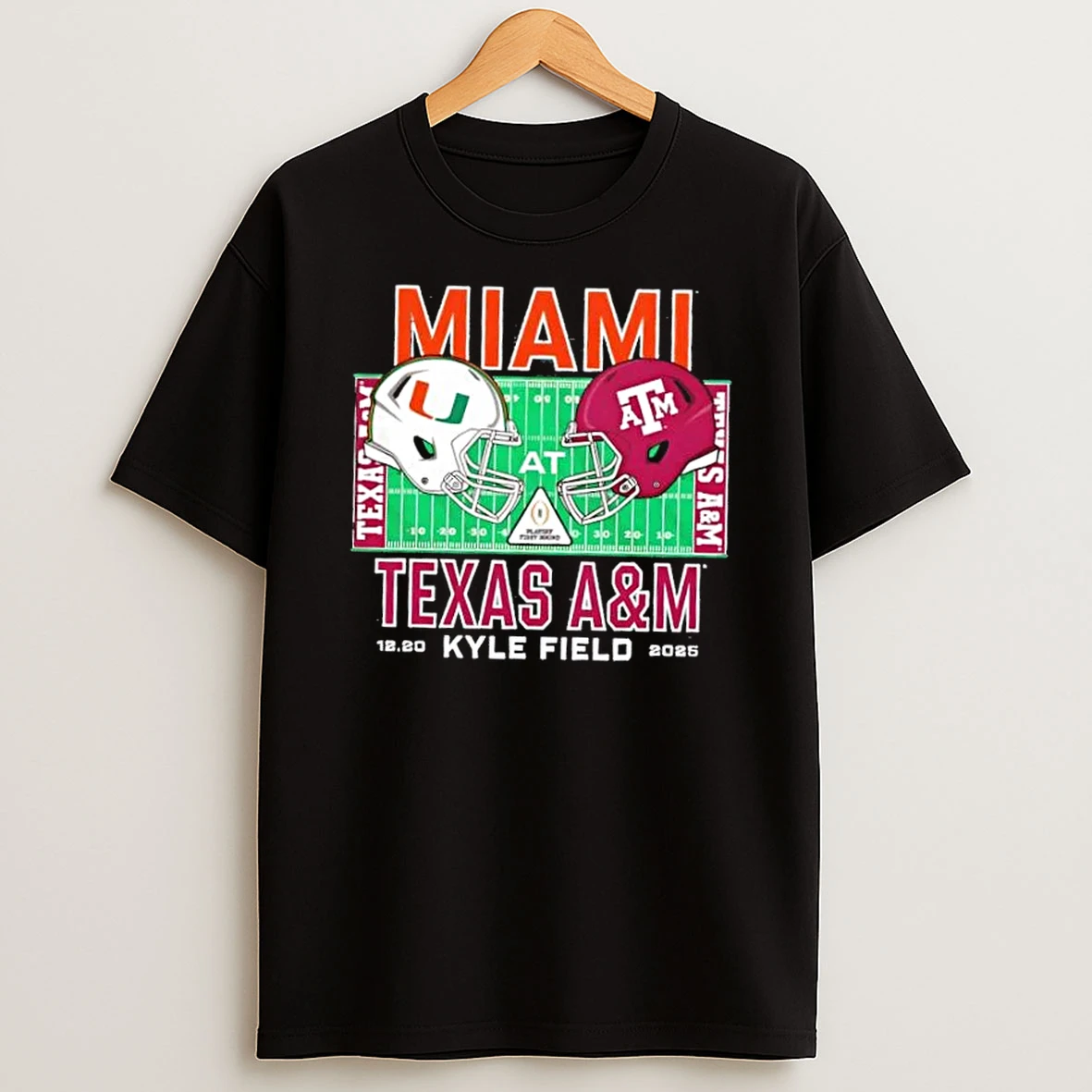 Miami Hurricanes Vs Texas Am Aggies 2025 College Football Helmets Playoff T Shirt