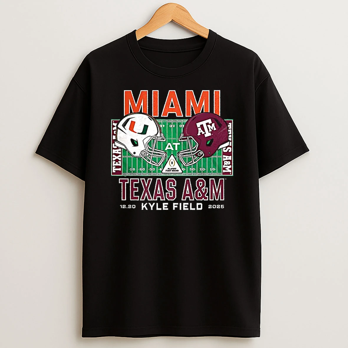 Miami Hurricanes Vs Texas Am Aggies Ncaa Kyle Field 2025 Helmet T Shirt