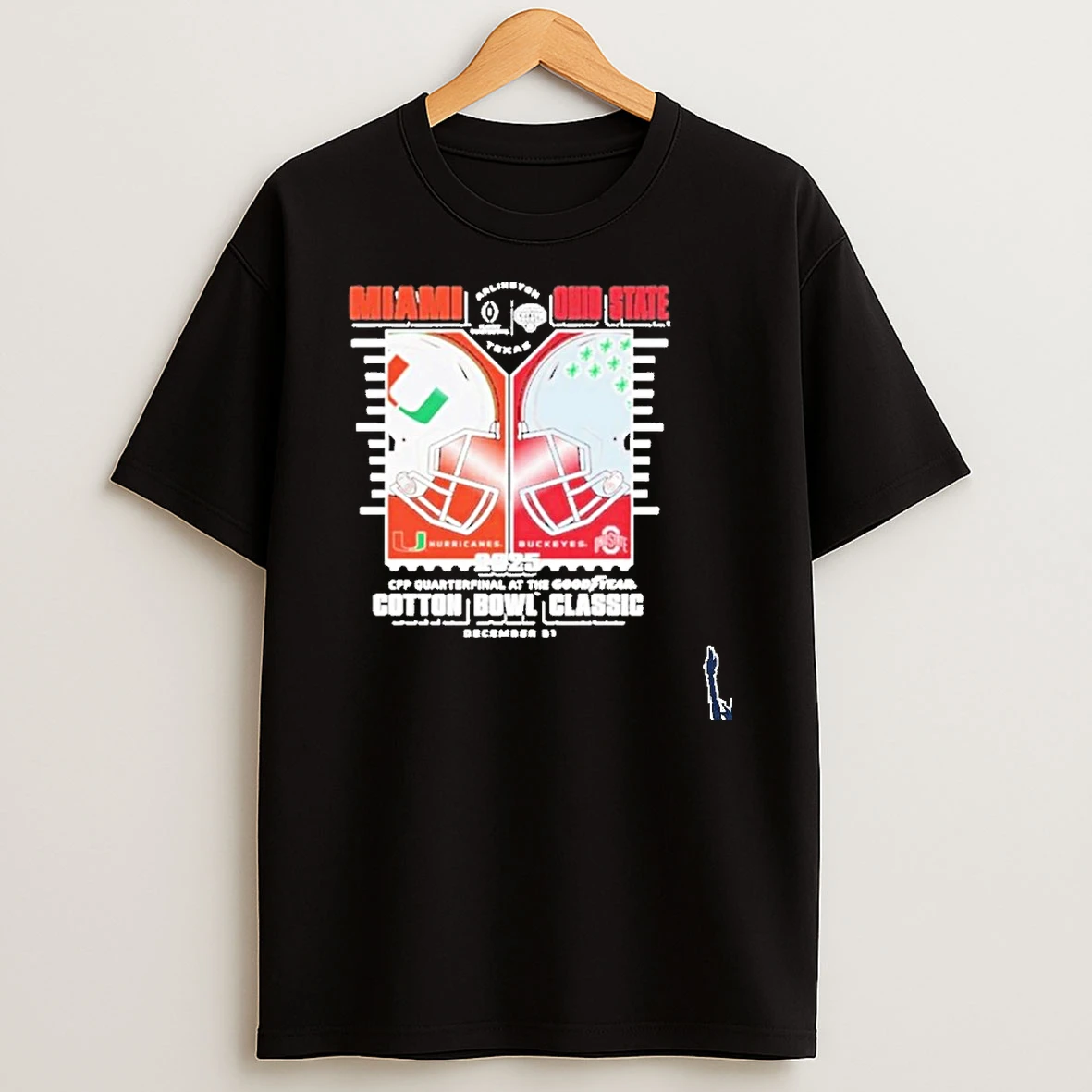Miami Hurricanes Vs Ohio State Buckeyes 2025 26 Cfp Cotton Bowl Classic Helmet T Shirt