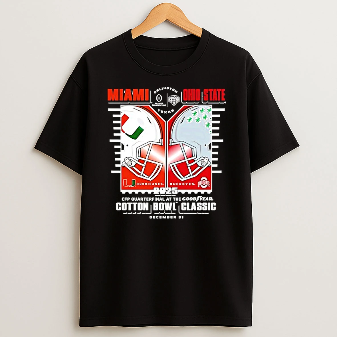 Miami Hurricanes Vs Ohio State Buckeyes 2025 Cotton Bowl Head To Head T Shirt