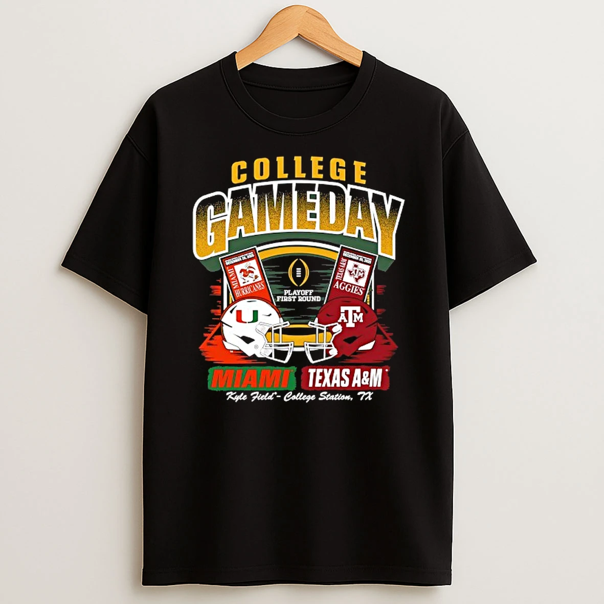 Miami Hurricanes Vs Texas A And M Aggies College Gameday 2025 2026 Cfp 1st Round Ticket Helmet T Shirt