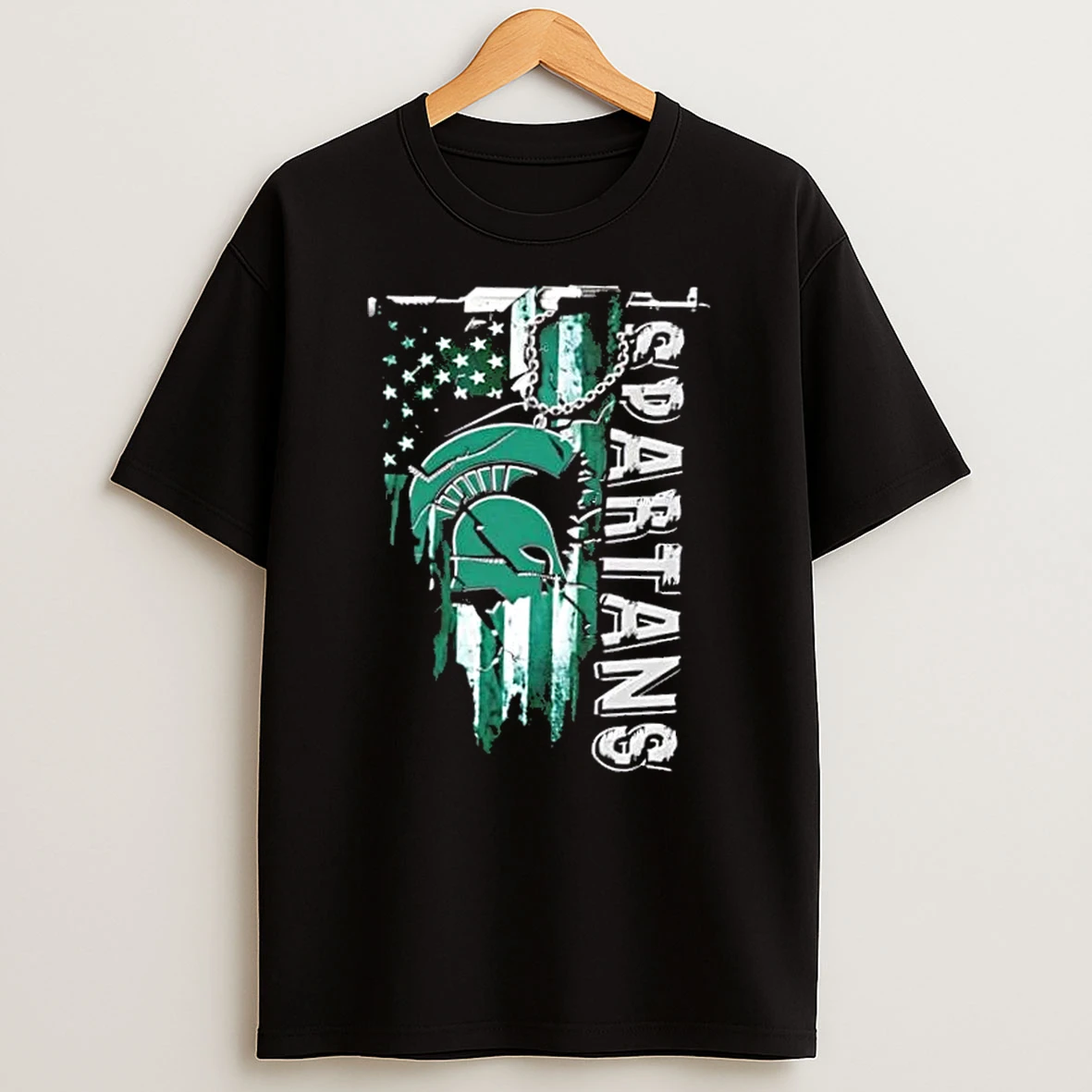 Michigan State Spartans Football Battle Shattered Usa Flag Rip Design T Shirt
