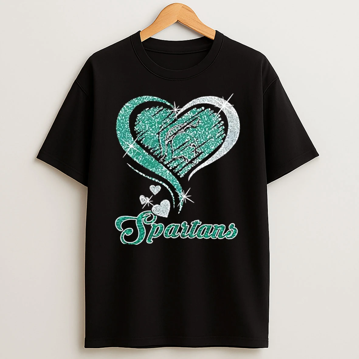 Michigan State Spartans Football In Glitter Heart Fans T Shirt