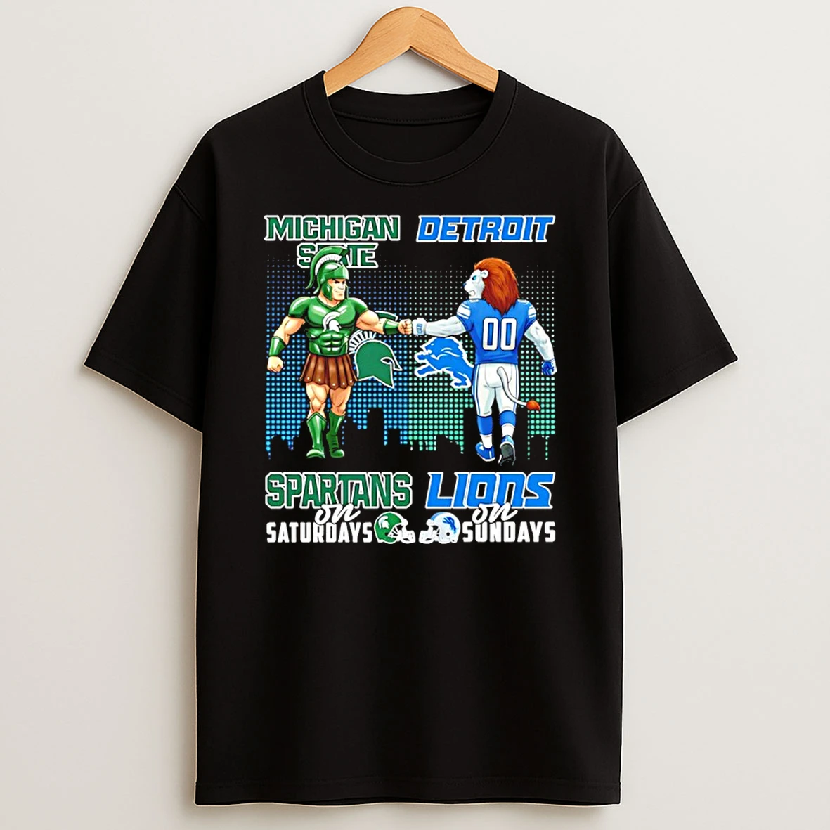 Michigan State Spartans On Saturdays Vs Detroit Lions On Sundays Mascot Skyline T Shirt