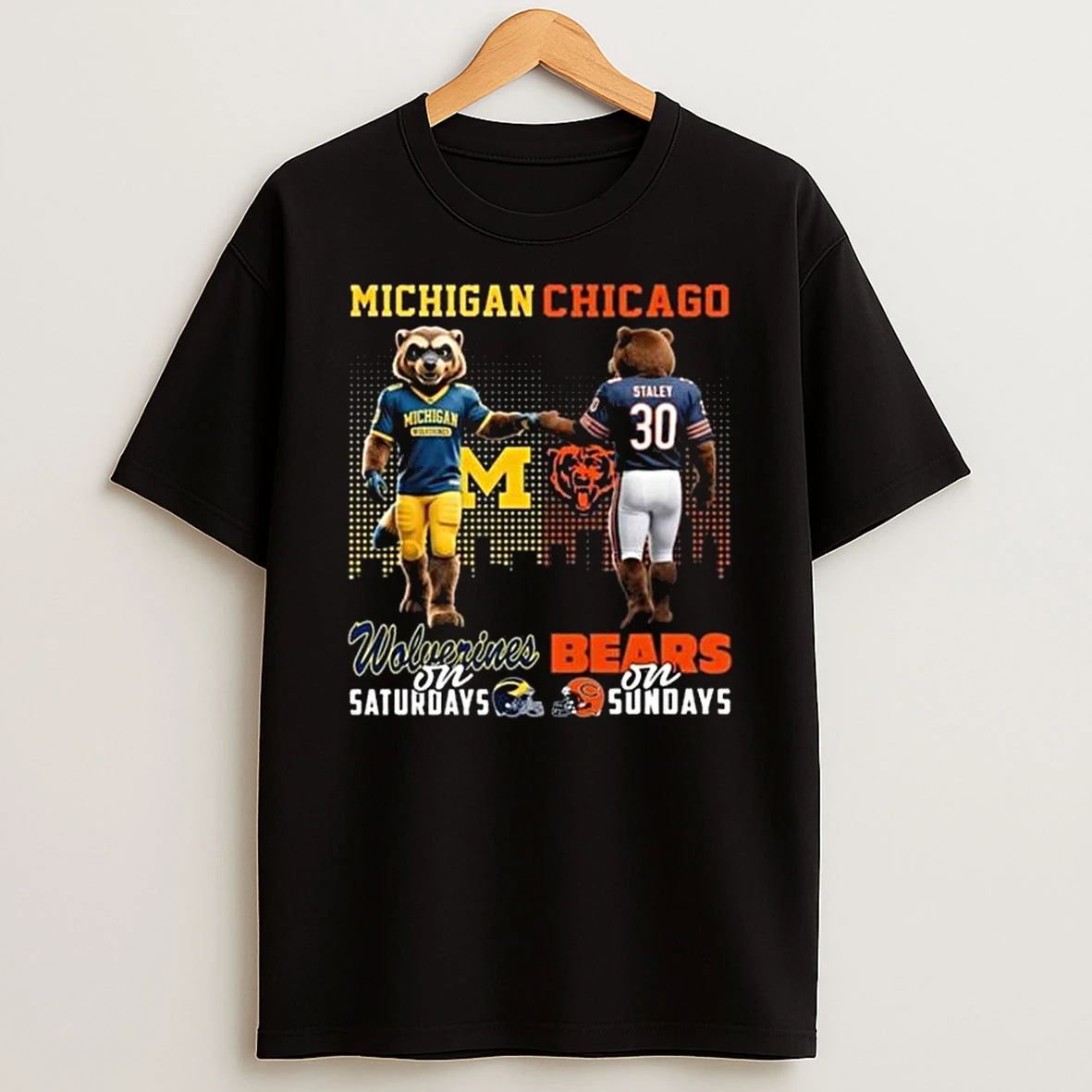Michigan Wolverines On Saturdays X Chicago Bears On Sundays Mascot 2025 T Shirt